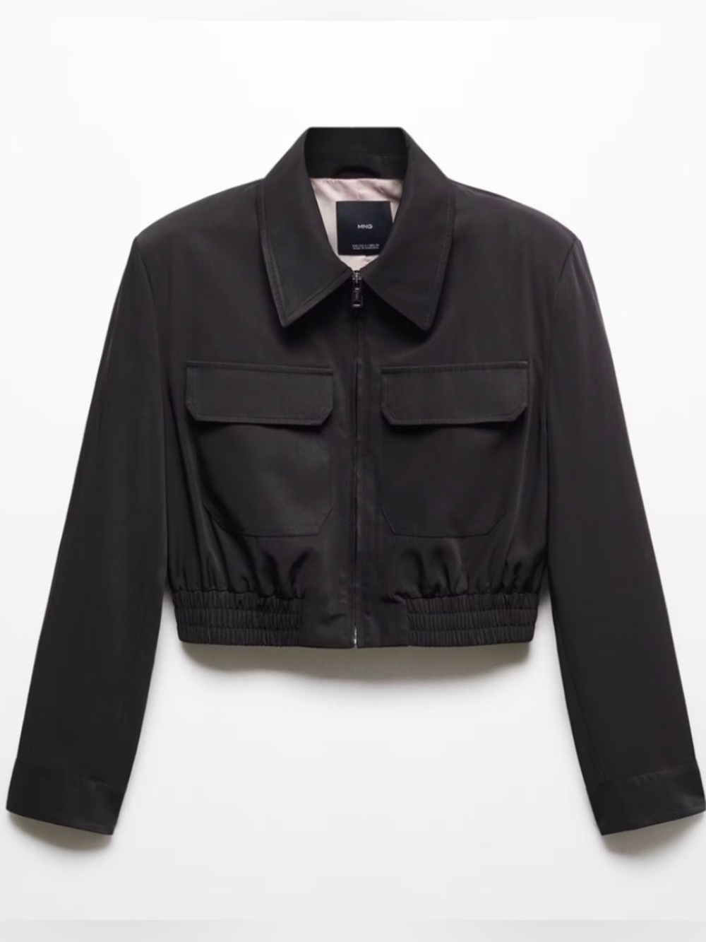 Mango Black Cropped Bomber with Flap Pockets
